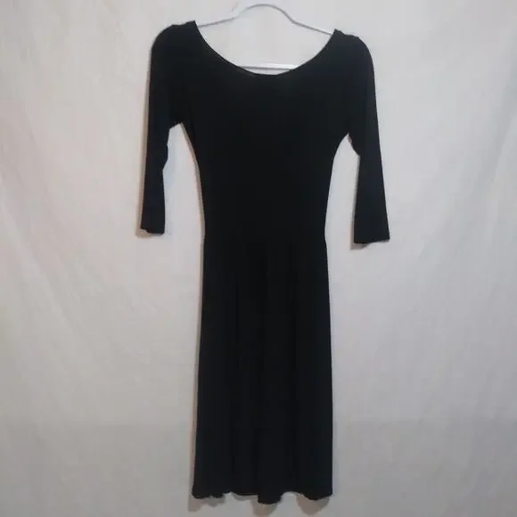 Anthropologie Lolly Black Knot Ruched V Neck Modal Simple Classic Dress Sz XS - Picture 6 of 6